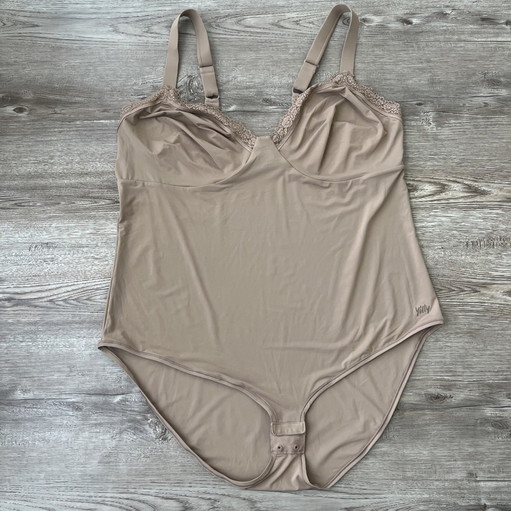 Yitty Smoothed Reality Lace Triangle Brief Bodysuit Womens 4XL Tan Shapewear NWT